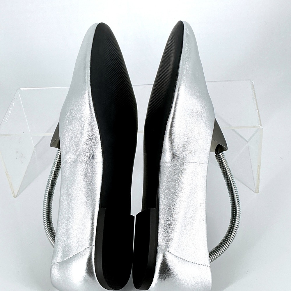 Open Edit Size 10 Silver Metallic Leather Pointed Ballet Flats NEW Madyson $80 - Picture 8 of 14